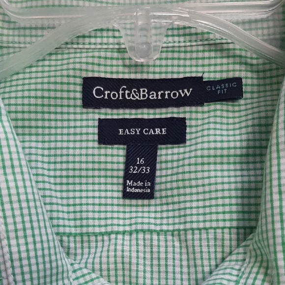 Croft & Barrow Men's 16 32 / 33 Long Sleeve Button Down Mint Green And White - Picture 2 of 10